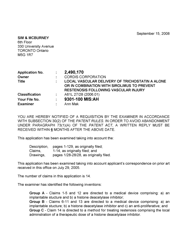 Canadian Patent Document 2490170. Prosecution-Amendment 20071215. Image 1 of 4