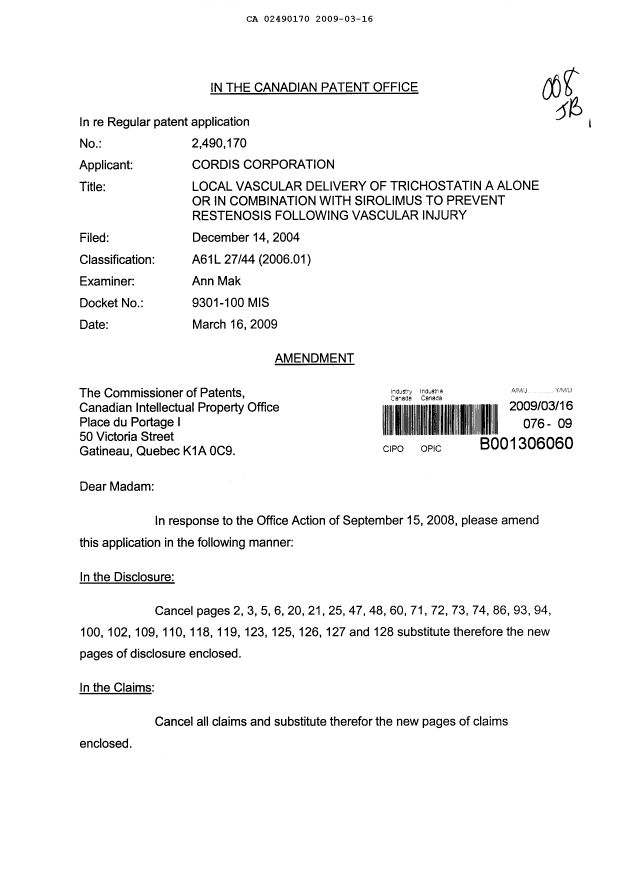 Canadian Patent Document 2490170. Prosecution-Amendment 20081216. Image 1 of 37