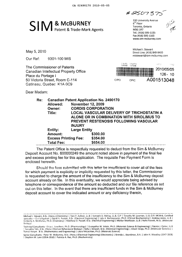 Canadian Patent Document 2490170. Correspondence 20091205. Image 1 of 2