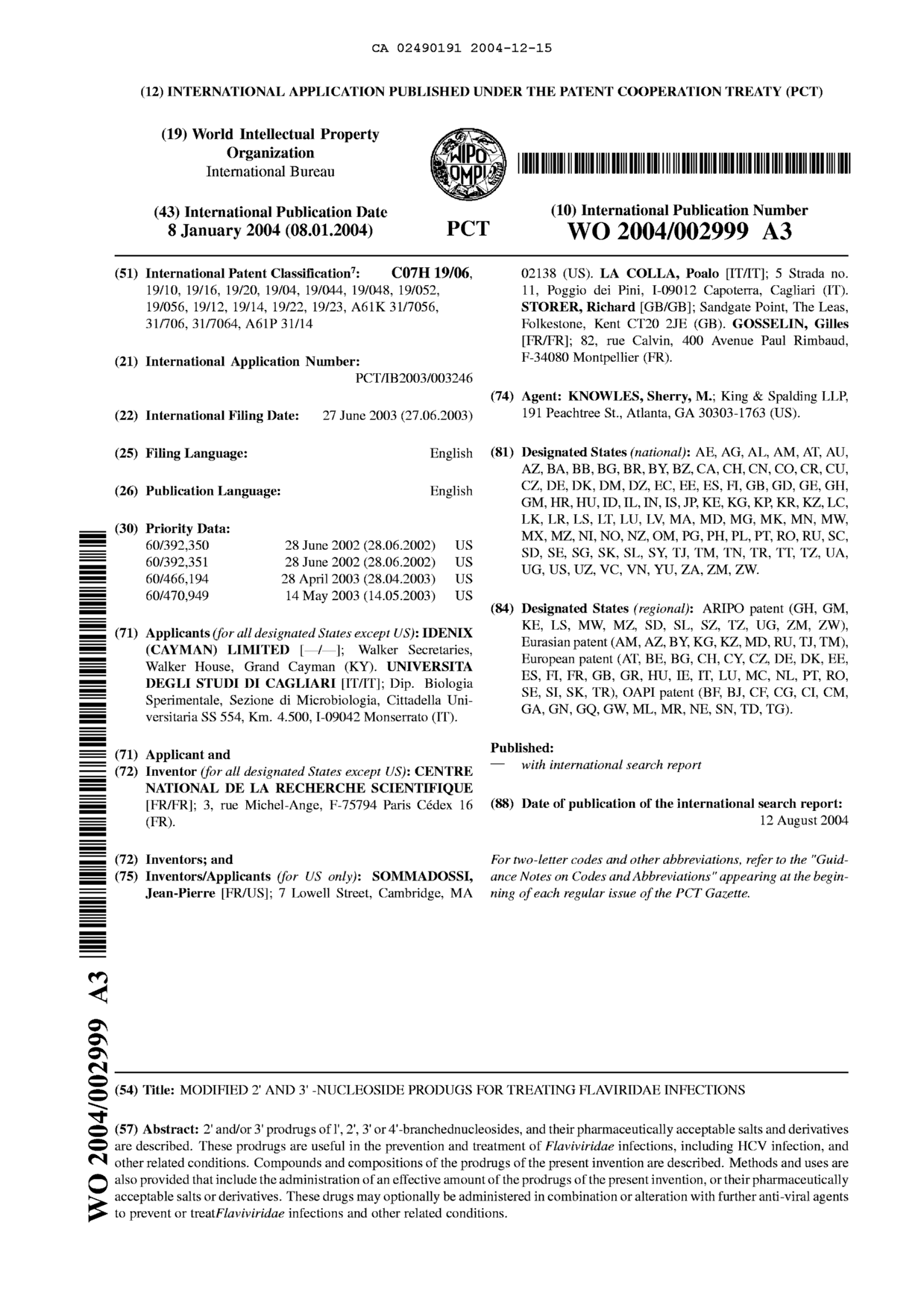 Document de brevet canadien 2490191. Abrégé 20031215. Image 1 de 1