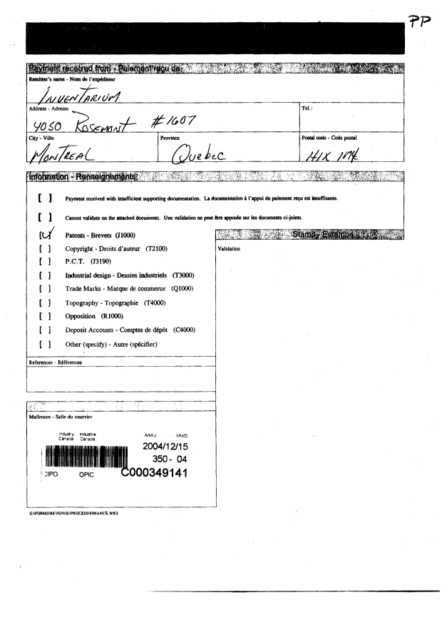 Document de brevet canadien 2490873. Cession 20031215. Image 1 de 2