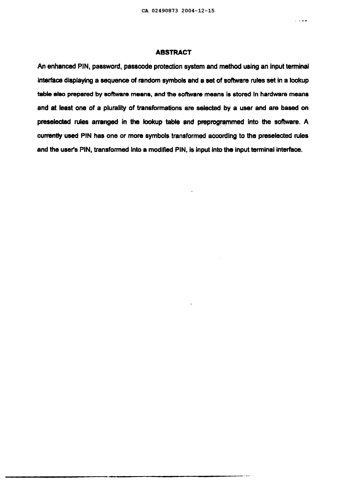 Document de brevet canadien 2490873. Abrégé 20031215. Image 1 de 1