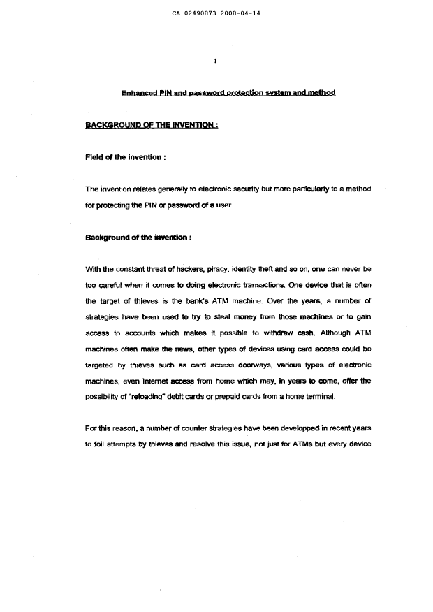 Document de brevet canadien 2490873. Description 20071214. Image 1 de 13
