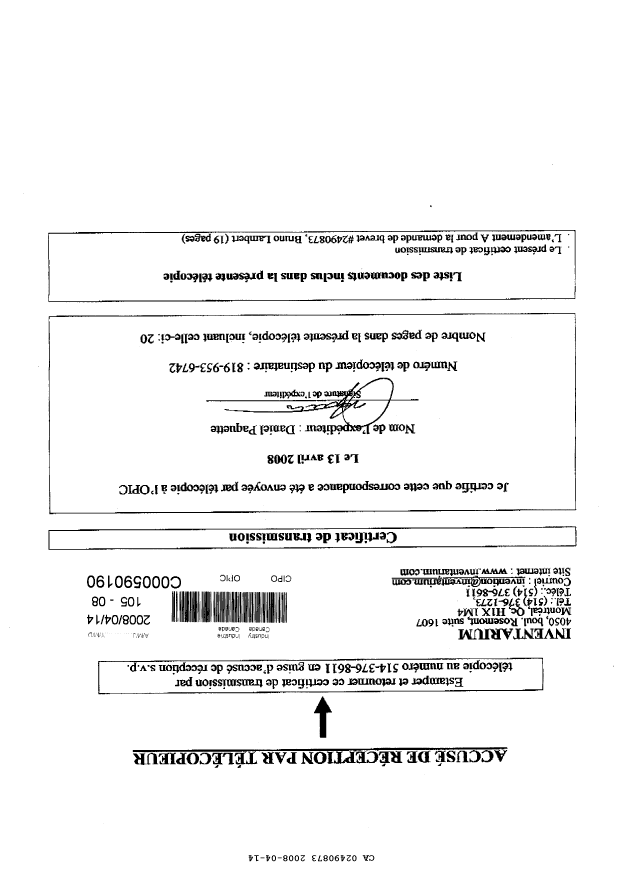 Document de brevet canadien 2490873. Poursuite-Amendment 20071214. Image 20 de 20