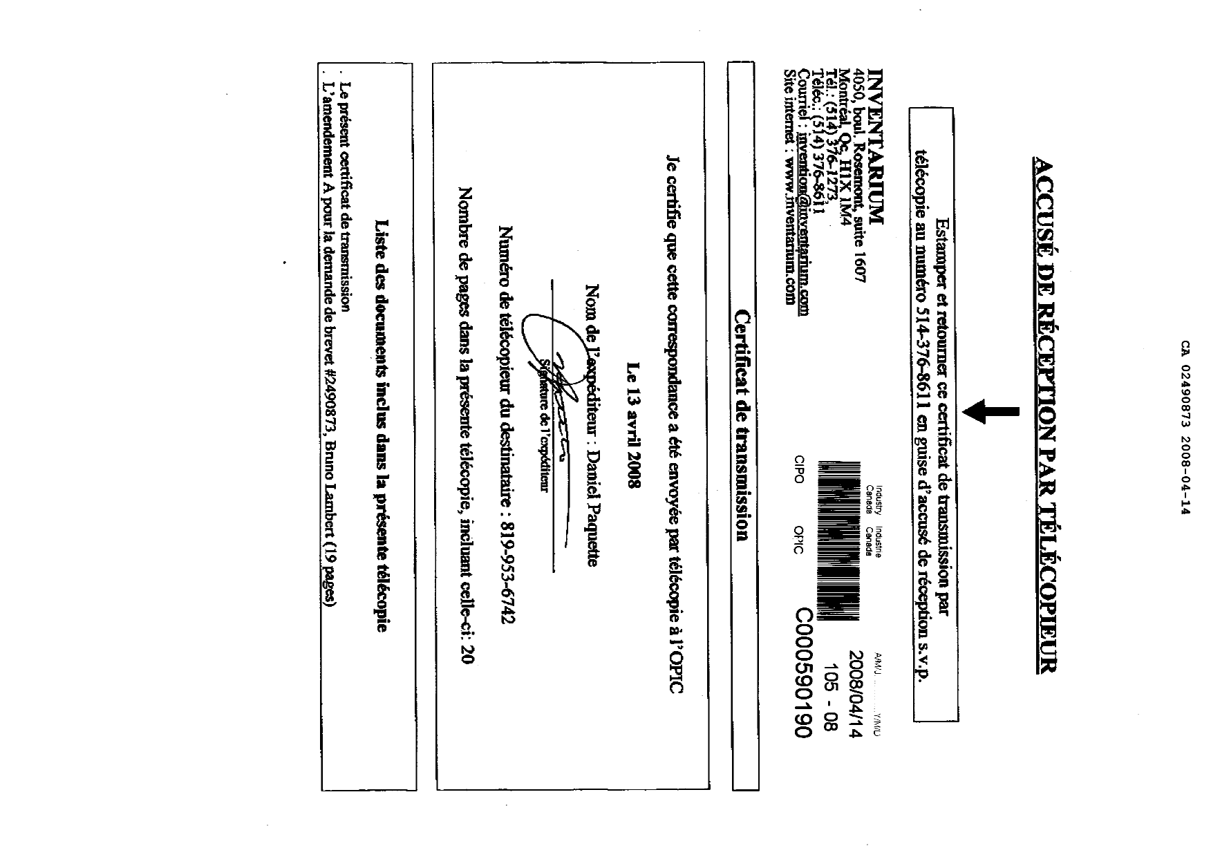 Document de brevet canadien 2490873. Poursuite-Amendment 20071214. Image 20 de 20