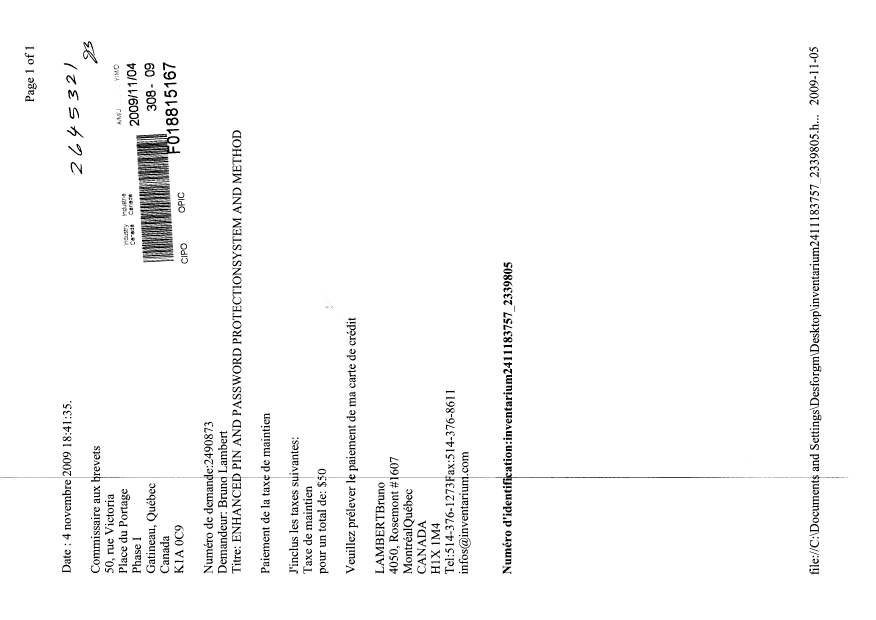 Document de brevet canadien 2490873. Taxes 20081204. Image 1 de 2