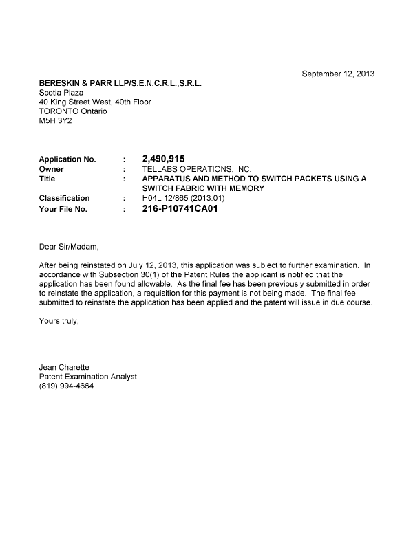 Canadian Patent Document 2490915. Correspondence 20121212. Image 1 of 1