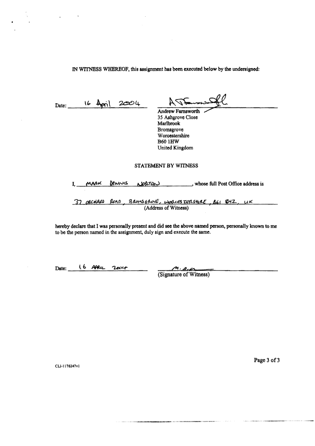 Canadian Patent Document 2492001. Assignment 20050107. Image 10 of 10