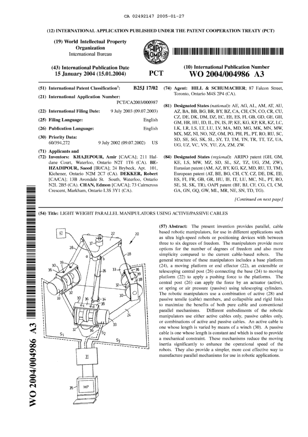 Canadian Patent Document 2492147. Abstract 20050127. Image 1 of 2