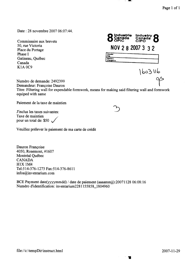 Document de brevet canadien 2492399. Taxes 20061228. Image 1 de 1