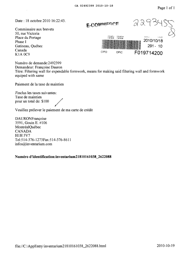Document de brevet canadien 2492399. Taxes 20091218. Image 1 de 1