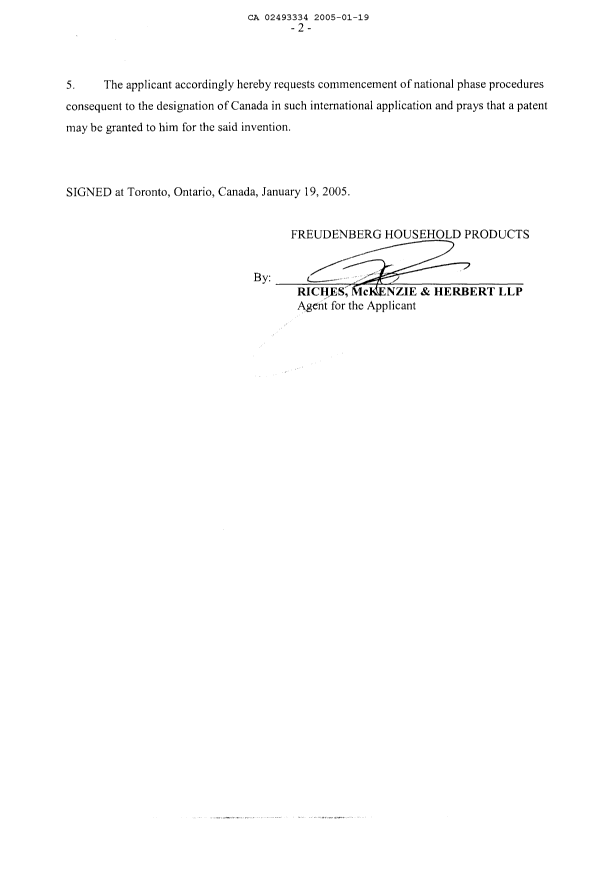 Document de brevet canadien 2493334. Cession 20050119. Image 4 de 4