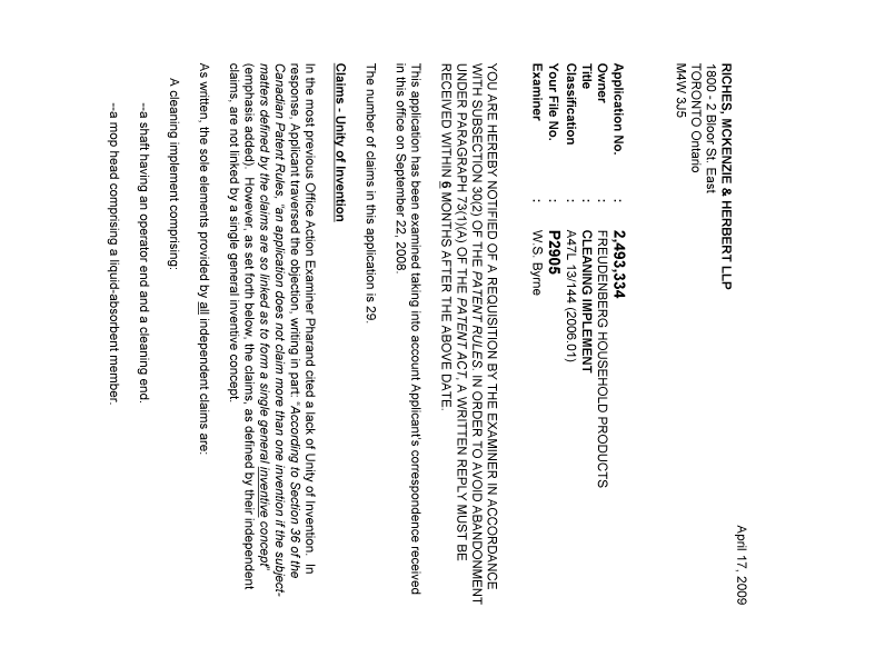 Document de brevet canadien 2493334. Poursuite-Amendment 20090417. Image 1 de 4