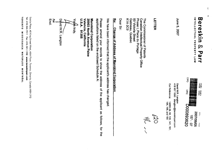 Canadian Patent Document 2493478. Correspondence 20070605. Image 1 of 2