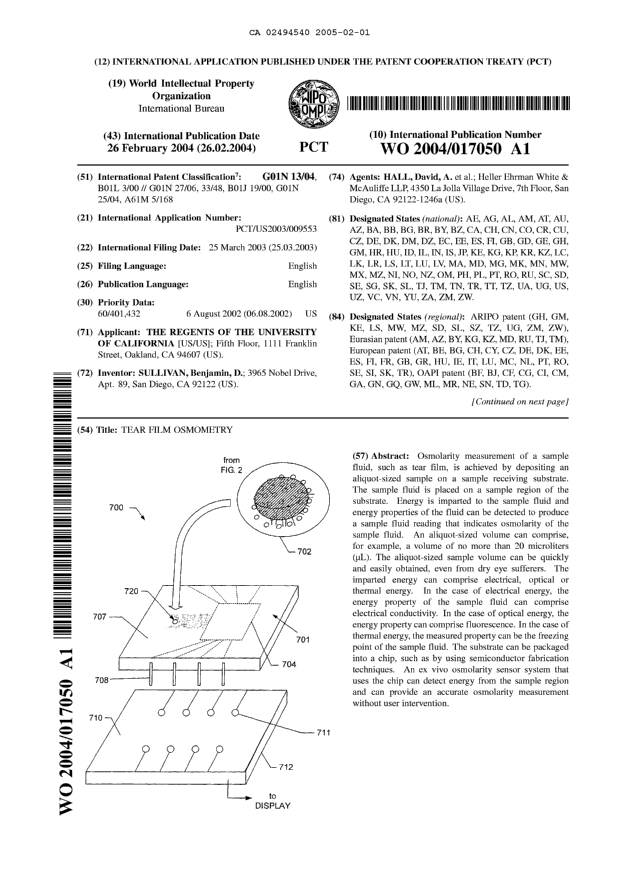 Canadian Patent Document 2494540. Abstract 20041201. Image 1 of 2