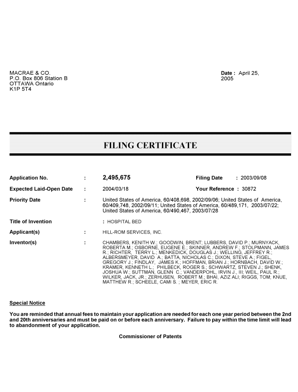 Canadian Patent Document 2495675. Correspondence 20050509. Image 1 of 1