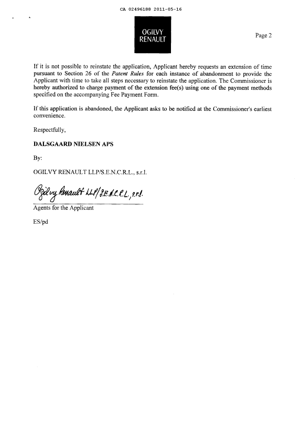 Document de brevet canadien 2496188. Correspondance 20101216. Image 2 de 2