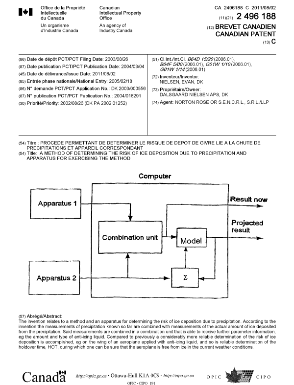 Document de brevet canadien 2496188. Page couverture 20110704. Image 1 de 1