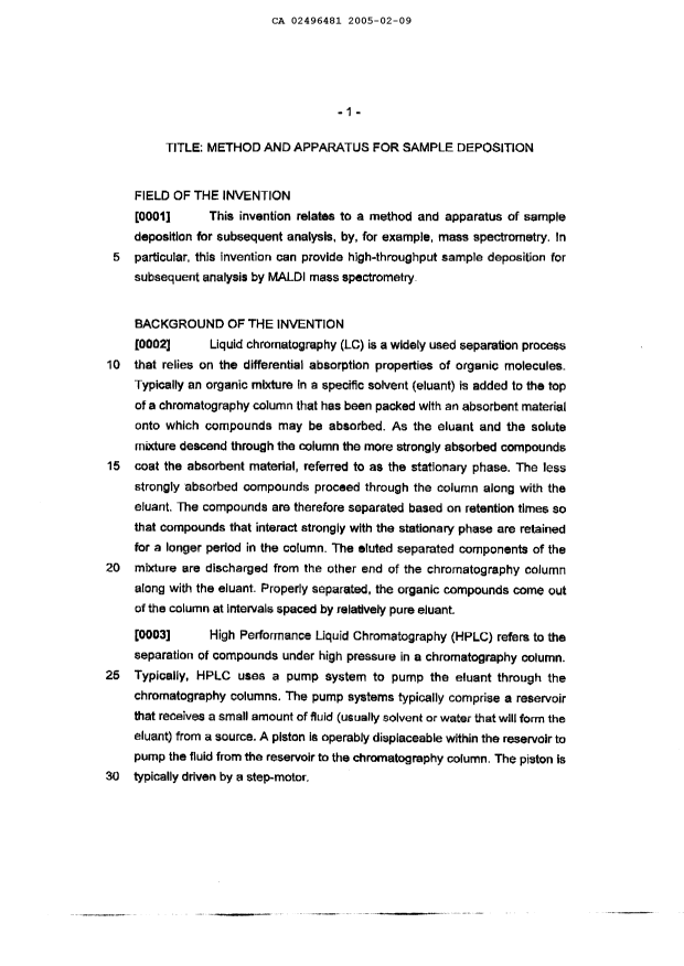 Document de brevet canadien 2496481. Description 20050209. Image 1 de 15