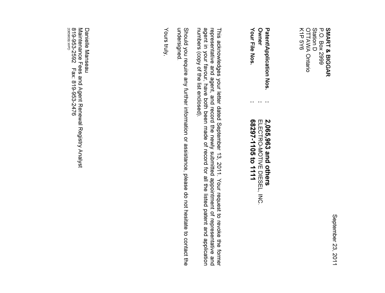 Canadian Patent Document 2497227. Correspondence 20110923. Image 1 of 1