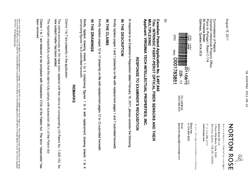 Canadian Patent Document 2497842. Prosecution-Amendment 20101215. Image 1 of 10