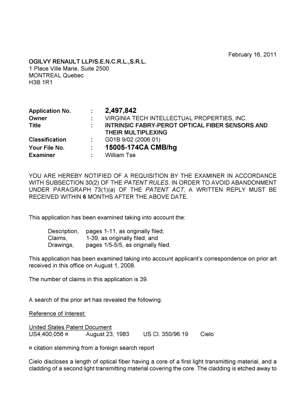 Document de brevet canadien 2497842. Poursuite-Amendment 20110216. Image 1 de 4