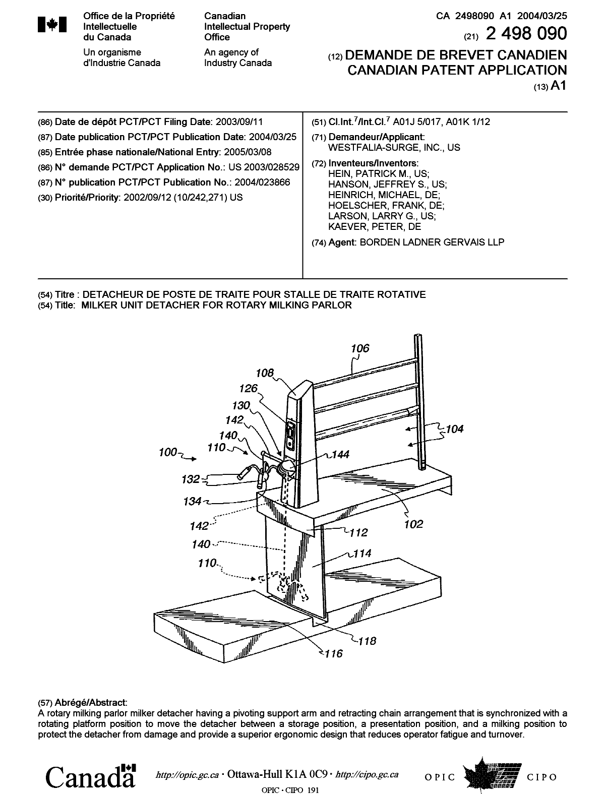 Canadian Patent Document 2498090. Cover Page 20050519. Image 1 of 1