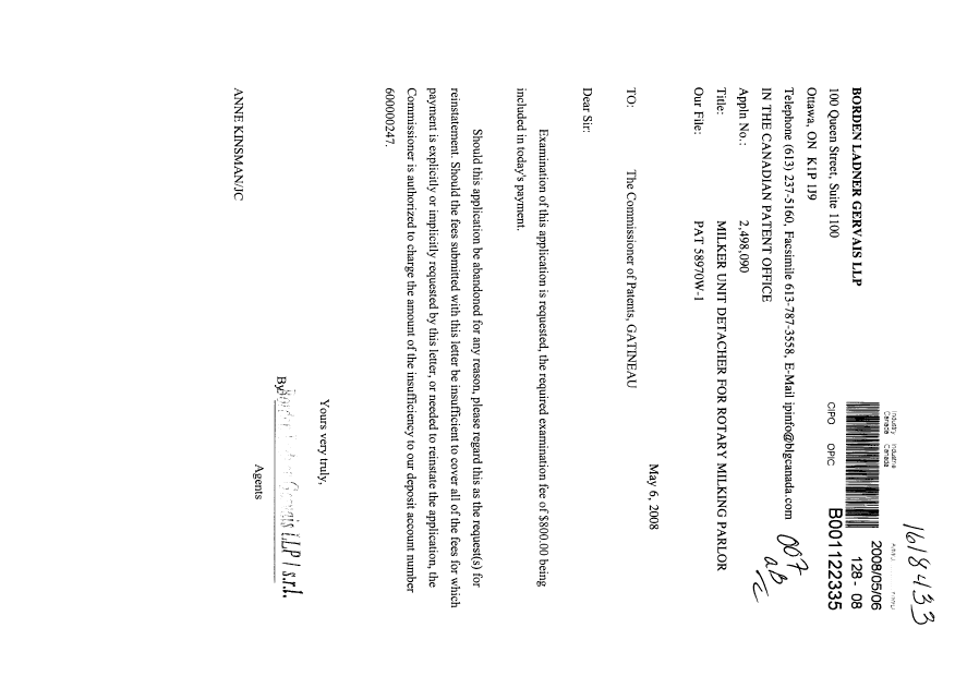 Canadian Patent Document 2498090. Prosecution-Amendment 20080506. Image 1 of 1