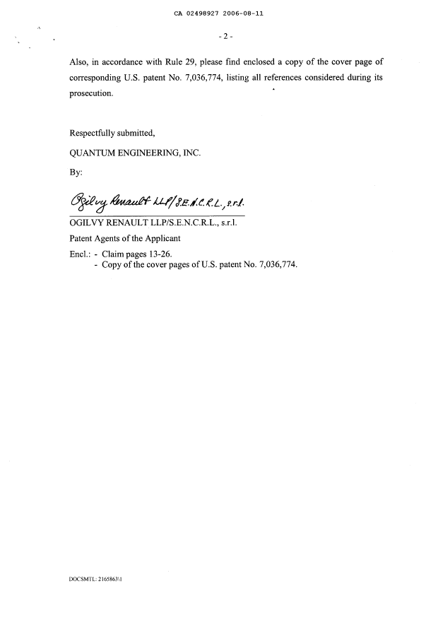 Canadian Patent Document 2498927. Prosecution-Amendment 20060811. Image 2 of 16