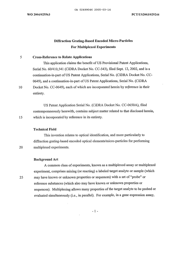 Canadian Patent Document 2499046. Description 20041214. Image 1 of 39