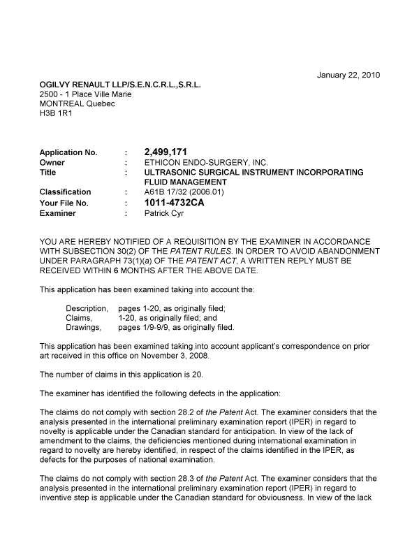 Canadian Patent Document 2499171. Prosecution-Amendment 20091222. Image 1 of 2