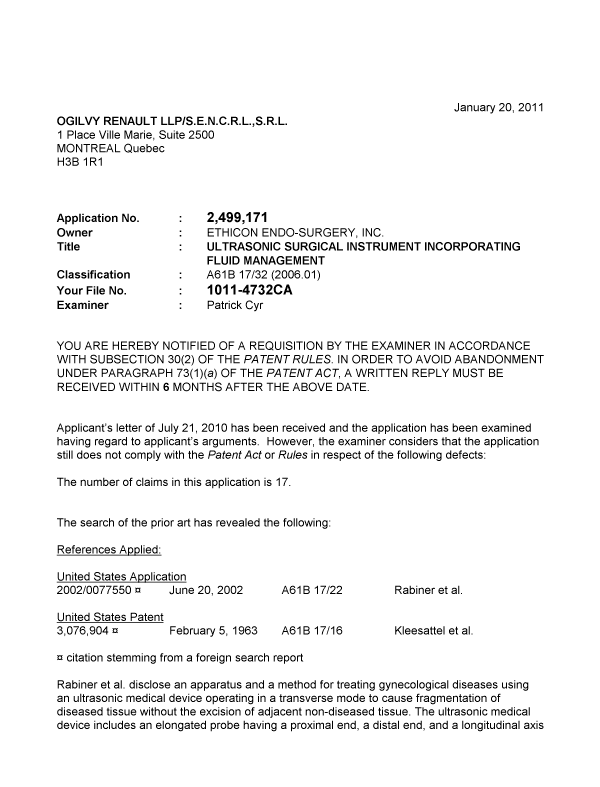 Canadian Patent Document 2499171. Prosecution-Amendment 20101220. Image 1 of 3