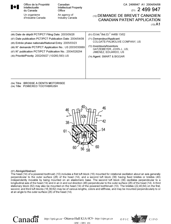 Document de brevet canadien 2499947. Page couverture 20050613. Image 1 de 1
