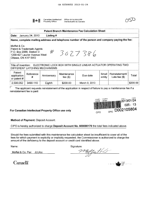 Canadian Patent Document 2500052. Fees 20130124. Image 1 of 1