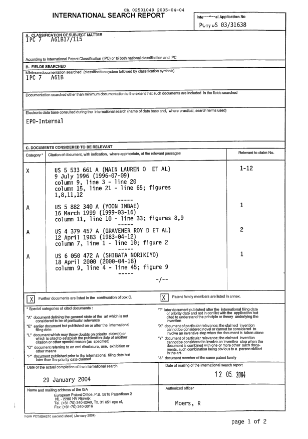 Document de brevet canadien 2501049. PCT 20050404. Image 1 de 5