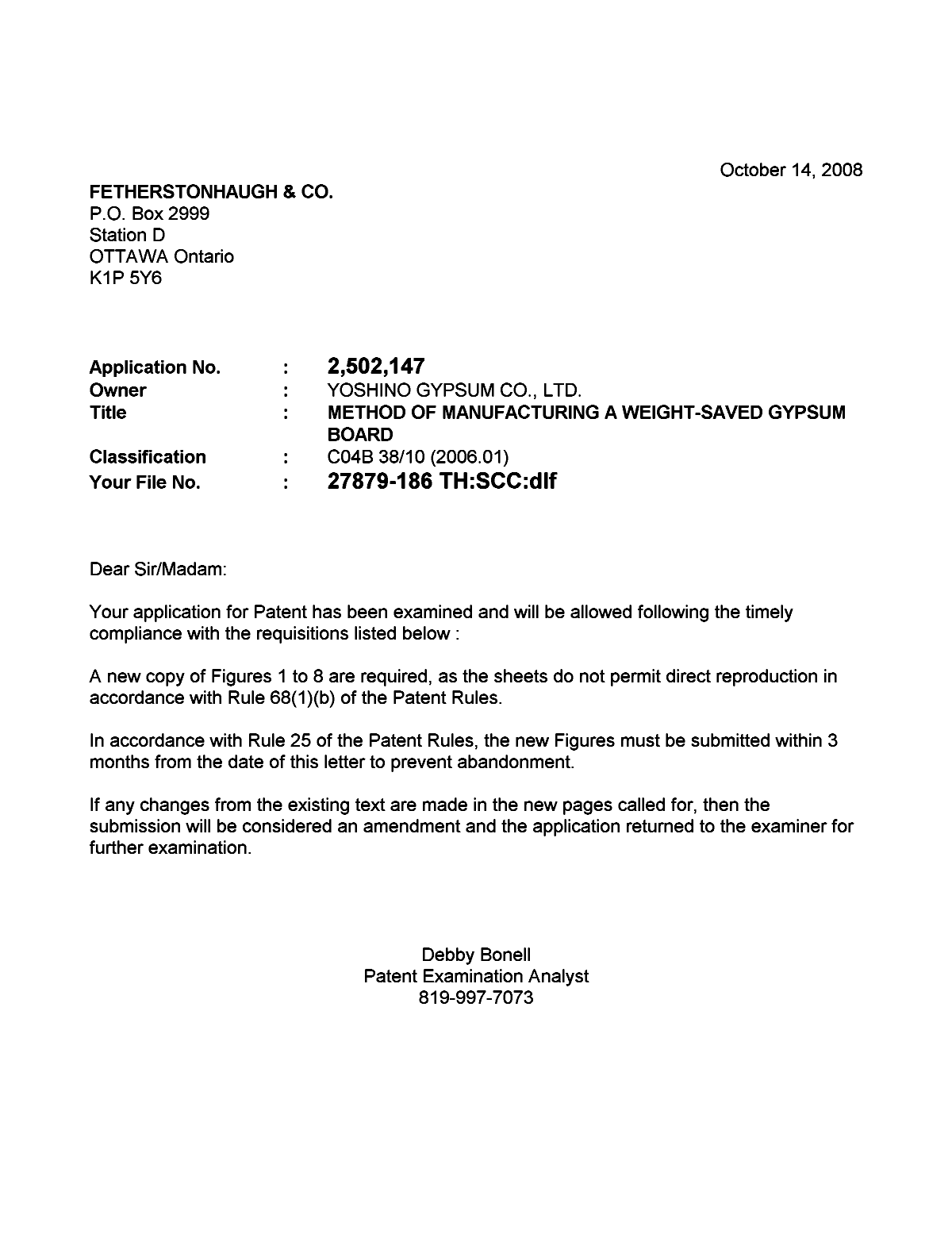 Canadian Patent Document 2502147. Correspondence 20081014. Image 1 of 1