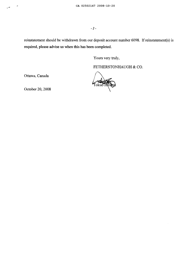 Canadian Patent Document 2502147. Prosecution-Amendment 20081020. Image 2 of 2