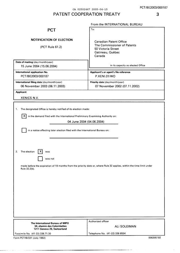 Document de brevet canadien 2502467. PCT 20050415. Image 1 de 10