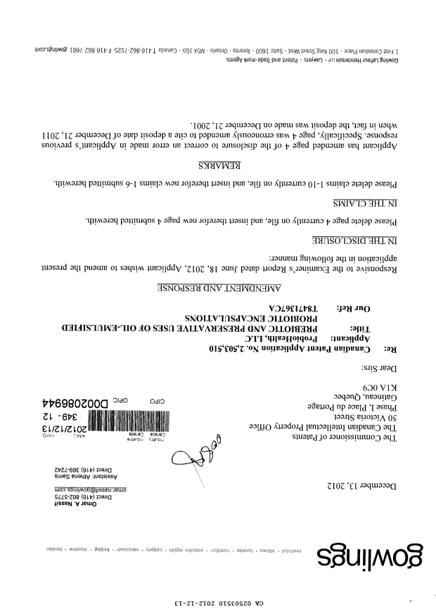 Canadian Patent Document 2503510. Prosecution-Amendment 20111213. Image 1 of 7
