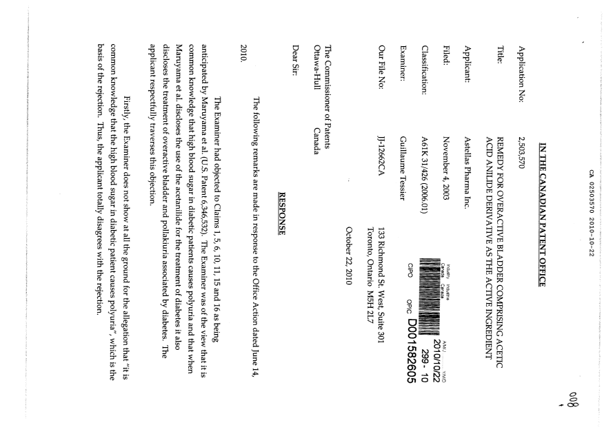 Canadian Patent Document 2503570. Prosecution-Amendment 20091222. Image 1 of 3