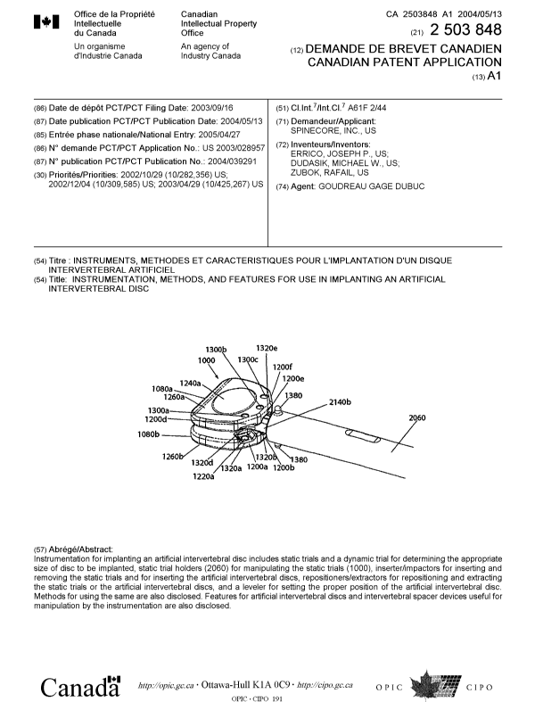 Document de brevet canadien 2503848. Page couverture 20050803. Image 1 de 1