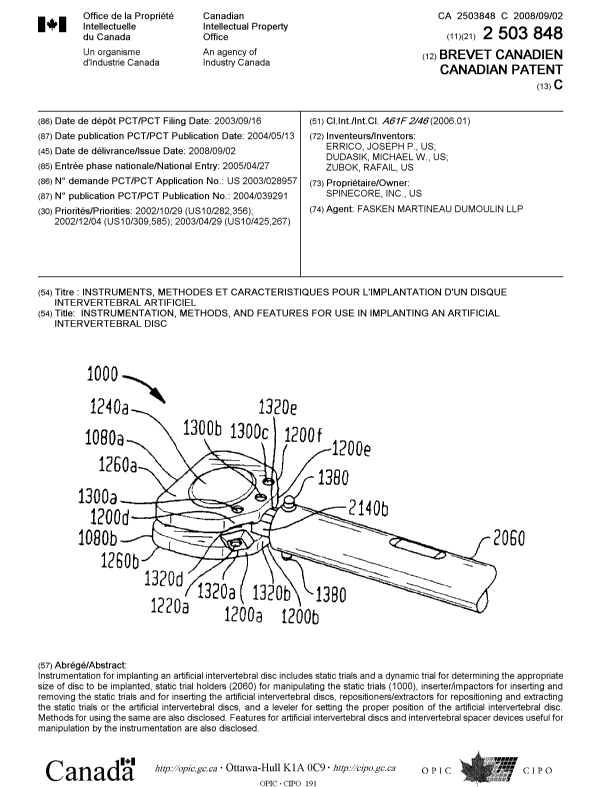 Document de brevet canadien 2503848. Page couverture 20080821. Image 1 de 1