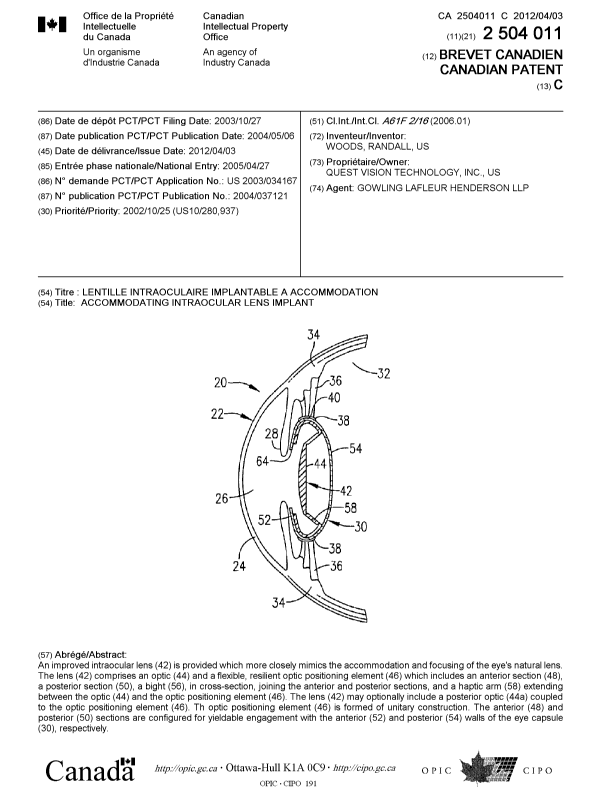 Document de brevet canadien 2504011. Page couverture 20120306. Image 1 de 1