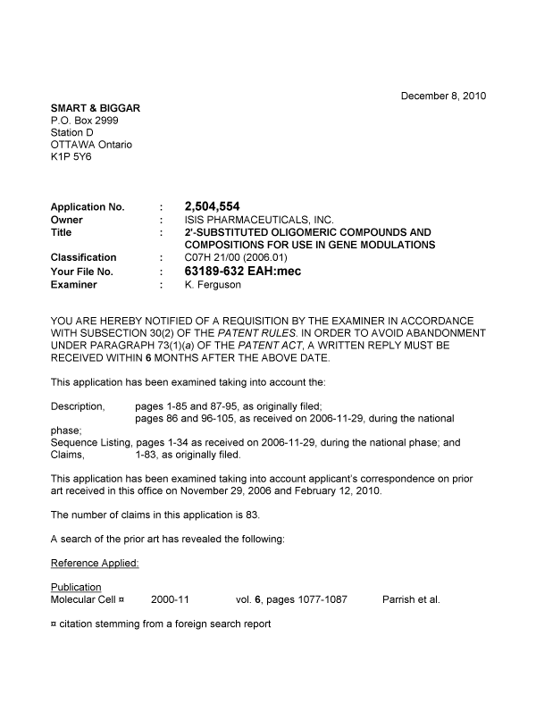 Canadian Patent Document 2504554. Prosecution-Amendment 20101208. Image 1 of 4