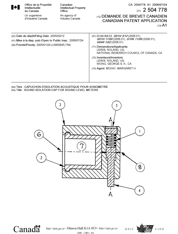 Canadian Patent Document 2504778. Cover Page 20060718. Image 1 of 1