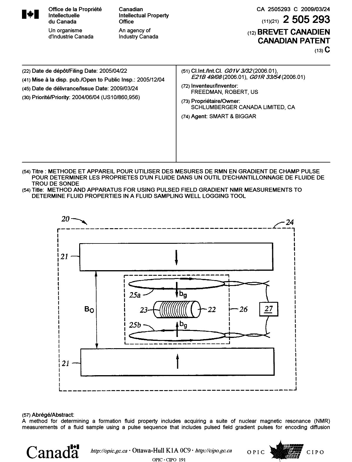 Canadian Patent Document 2505293. Cover Page 20090304. Image 1 of 2
