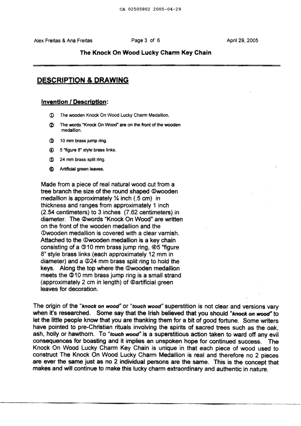 Document de brevet canadien 2505802. Description 20050429. Image 1 de 1
