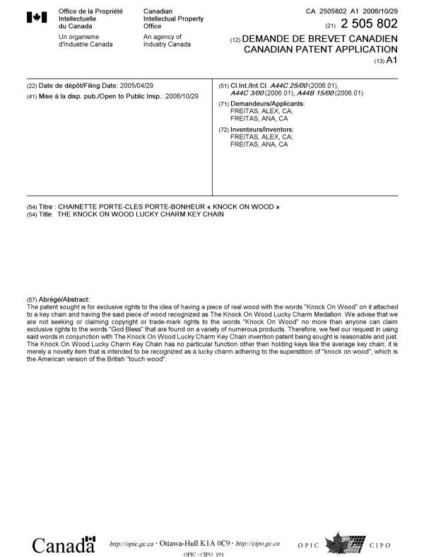 Document de brevet canadien 2505802. Page couverture 20061019. Image 1 de 1