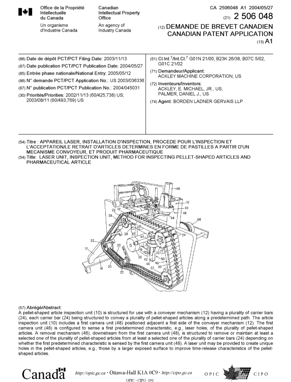 Canadian Patent Document 2506048. Cover Page 20041216. Image 1 of 1