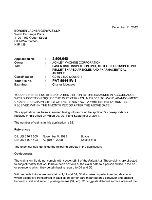 Canadian Patent Document 2506048. Prosecution-Amendment 20111211. Image 1 of 3
